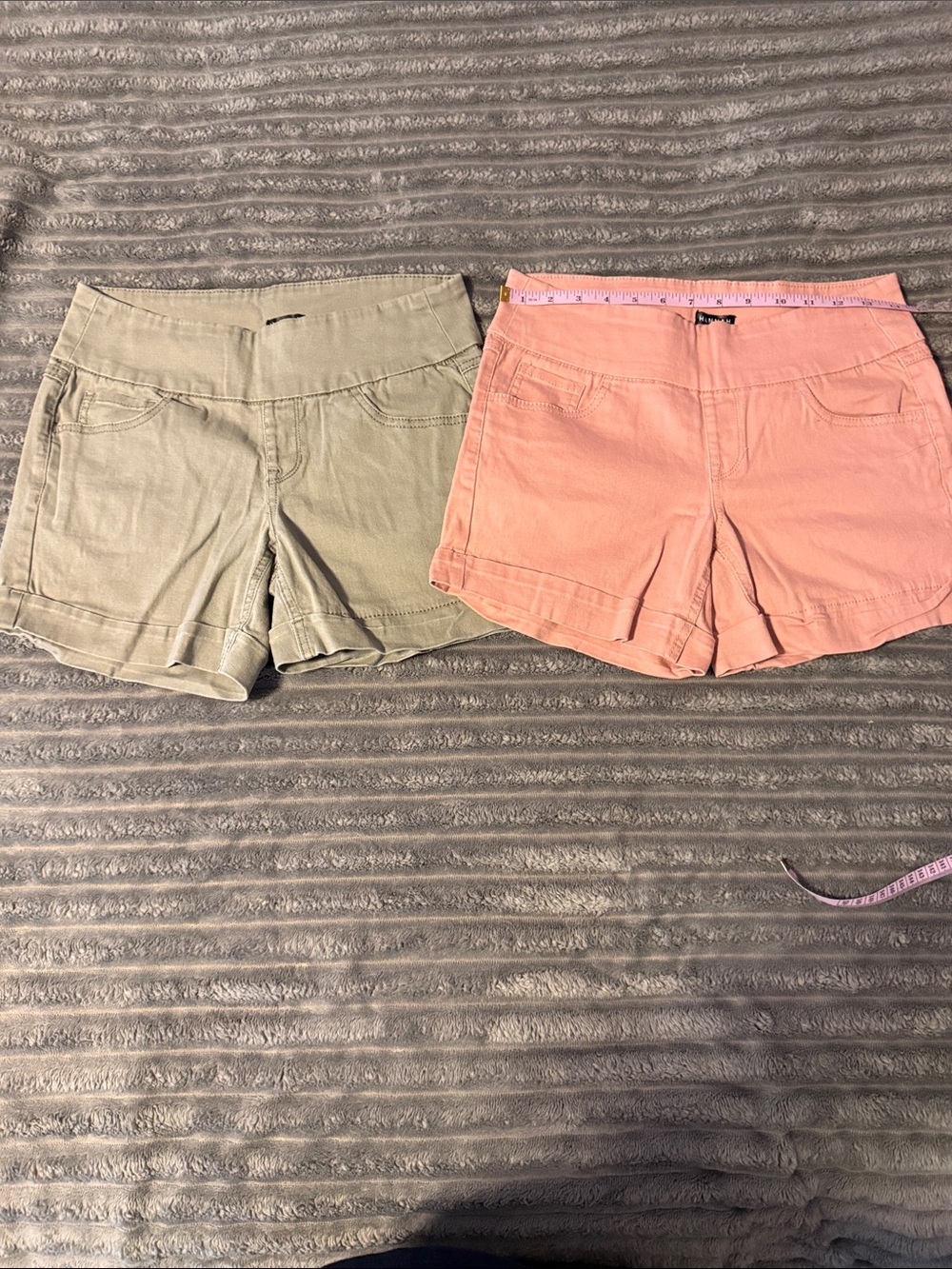 Hannah High Waist Coral and Olive Cotton Blend Shorts